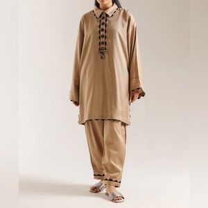 Ethnic wear beige Long Sleeve kurta pajama